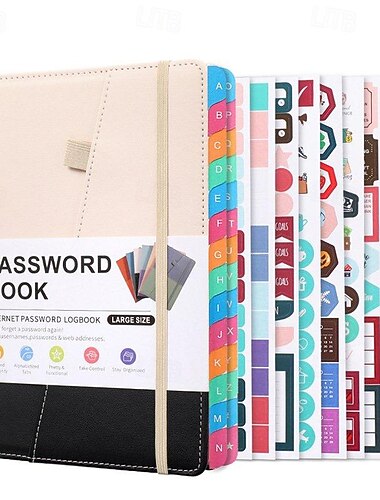 Password Book A5 Letter Tag Password Notebook Computer and Website Login Password Organizer and Manager 240 Pages with Inner Pocket 8.4x5.9 Inches