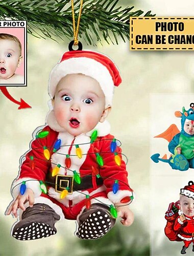Ornements de Noël photo personnalisés en acrylique 2D ornements d'arbre de Noël visage de bébé personnalisés décoration de Noël pendentifs suspendus cadeaux