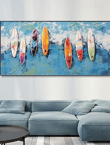 لوحة زيتية ملونة مخصصة مرسومة يدويًا للصيف لركوب الأمواج وحفلات السباحة لوحة تجريدية للمناظر البحرية للمحيط الأزرق لوحة زيتية قماشية لوحة فنية جدارية لهدايا ديكور المنزل