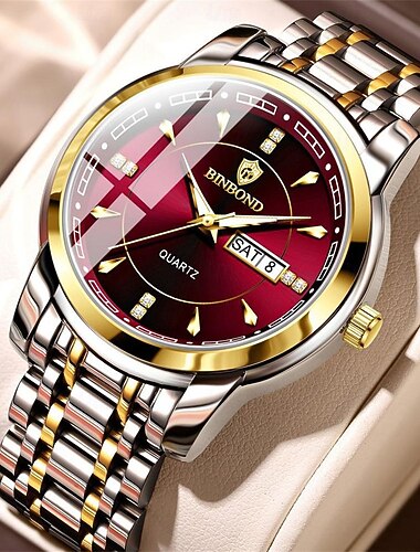 BINBOND Herrkvarts klocka minimalistisk mode affärsarmbandsur lysande kalender datum vecka vattentålig stål klocka
