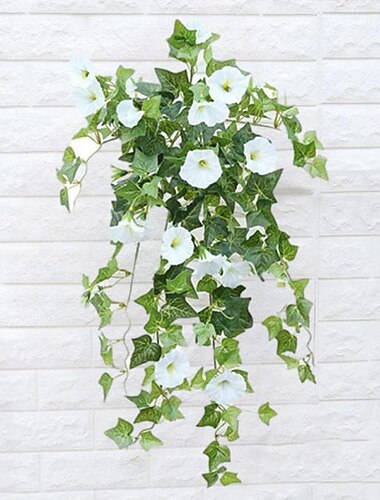 Gloire du matin artificielle de simulation UV, bouquet de fleurs artificielles de simulation - fleurs d'extérieur résistantes à la décoloration, faux pétunias, plantes suspendues réalistes, fleurs de vigne, décoration de jardin et de cour