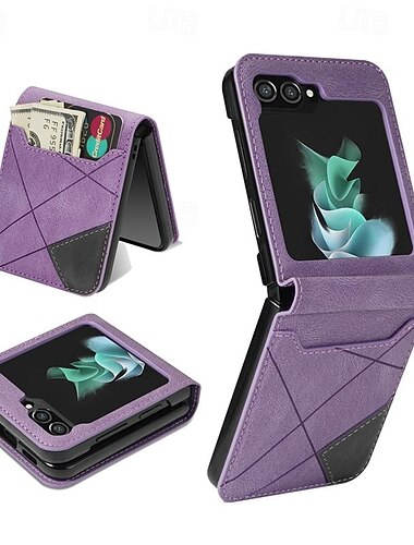 Phone Case For Samsung Galaxy Z Flip 7 Z Flip 6 Z Flip 5 Z Flip 4 Z Flip 3 Flip Cover Card Slot Shockproof Retro Geometric Pattern PC PU Leather