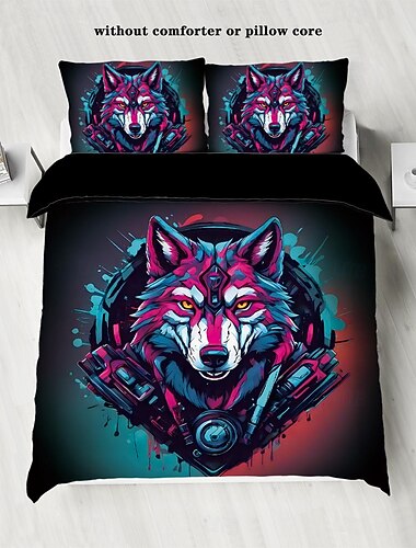 cyberpunk-tyylinen scifi-eläinpussilakanasetti sisältää pussilakanan ja tyynyliinat futuristisen ja eloisan muotoilun pehmeää ja kestävää kangasta, joka sopii täydellisesti lisäämään särmää makuuhuoneesi sisustukseen