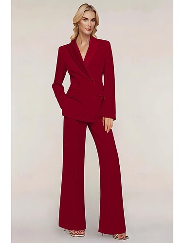 Dam 2-delade kostymer Tvådelad Formell Bröllopsgäst Formell kväll Stickat Elegant Enkel Långärmad Ankellång Peak Lapel Dubbelknäppt