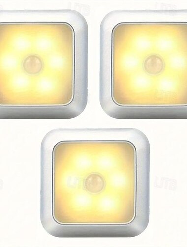 3-teiliges LED-Nachtlichtset mit Bewegungsmelder, 6 LED-Schranksensorlicht, automatisch infrarotaktiviert, batteriebetrieben für neuartige Orte im Schrank, Kabinett, Treppe, Schlafzimmer, Flur, Toilette, Garderobe