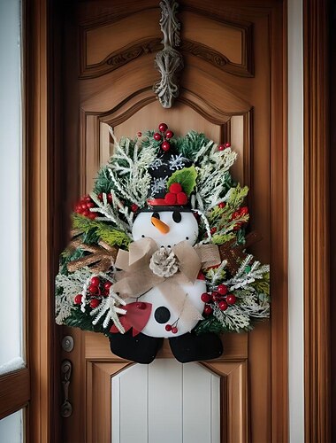 Wieniec bożonarodzeniowy na zewnątrz do drzwi wejściowych, zimowy wieniec, dekoracja ścienna okna, bałwan, wieniec bałwana, wieniec świąteczny, sztuczne kwiaty, wianki z rattanu, ozdoby choinkowe, girlanda