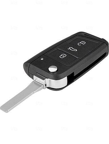 Coque de remplacement pour clé de voiture télécommandée à 3 boutons, pliable, avec lame vierge, résistante, compatible avec Volkswagen VW MK7, Golf, Seat et Skoda Octavia (sans puce ni circuit imprimé).