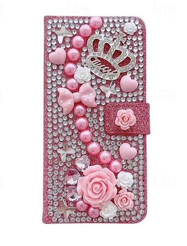 telefon fodral Till Samsung Galaxy S26 Ultra Plus S25 S24 S23 S22 S21 Ultra Plus S20 A25 A15 A14 Plånboksfodral för kvinnor flicka med stativ Magnet Bling Glitter Shiny Blomma Blommor TPU