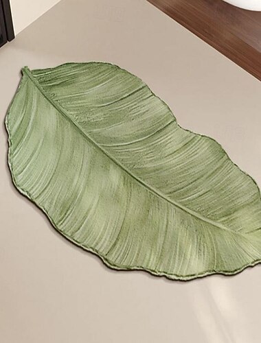 zöld növényes fürdőszobai szőnyeg, fürdőszobai vízelnyelő szőnyeg, otthoni formájú ajtószőnyeg, szilikát sárszőnyeg