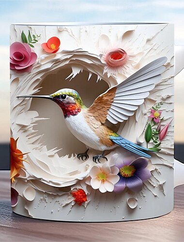 tazza di caffè con uccelli tazze da caffè con illusione 3D, tazza regalo con animali tazza da viaggio divertente tazza da bere arredamento da scrivania, tazza da tè in ceramica da 11,2 once, regali di