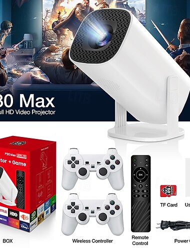 Android 11 peliprojektori P30MAX 64GB TF-kortti langaton peliohjain kaksois-WIFI 1280*720P kotiteatteri kannettava projektori ystävänpäivälahja