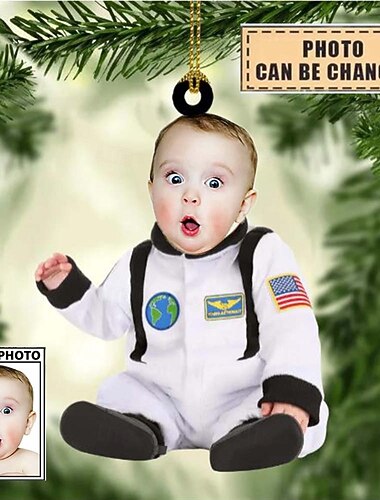 Enfeites de Natal Fotográficos Personalizados em Acrílico 2D Enfeites de Árvore de Natal com a Face do Bebê Decoração de Natal Pendentes de Presentes