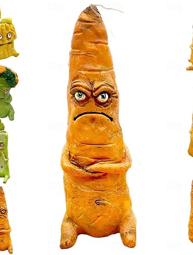 kiukkuinen porkkanahahmo, huutava suolakurkku, käsintehty söpö emotionaalinen tuki selleri parsakaali kaveri, pienoismainen pelotusmaissi veistos työpöydän kotitoimiston koristeluun