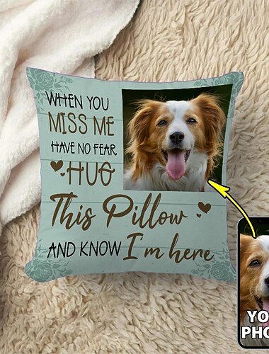 gepersonaliseerde kussensloop met foto van huisdier, gepersonaliseerd herdenkingskussen, condoleancegeschenk, cadeau voor hond of kat bij verlies van huisdier