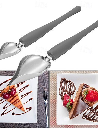 2 peças conjunto de colheres de decoração de desenho de precisão culinária colheres de garoa colheres de filtro de chocolate profissional colheres de lápis de decoração de revestimento colher para