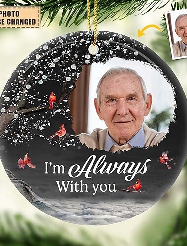 Ornamento Memorial de Foto de Natal Personalizado Presentes Memoriais Personalizados Ornamentos de Árvore de Natal de Acrílico 2D Presentes de Pingente Suspenso para Perda de Mãe Pai Família