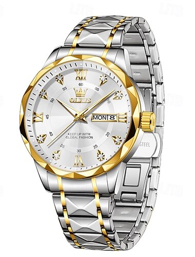 Novo Relógio Masculino Comercial Luminoso da Marca Olevs com Pulseira de Aço Calendário Exibição da Semana Moda Tendência À Prova D'Água Relógio Quartz Simples de Lazer Relógio Esportivo com Espelho