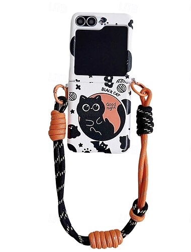 telefoon hoesje Voor Samsung Galaxy Z Flip 7 Z-flip 6 Z Flip 5 Z Flip 4 Z Flip 3 Achterkant met polsband Schokbestendig Tekenfilm Kat TPU PC