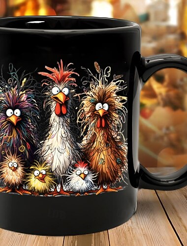 كوب قهوة مضحك من السيراميك على شكل ديك، كوب أسود بتصميم كلاسيكي غير رسمي على طراز الشارع، كوب هدية سعة 11.2 أونصة/330 مل