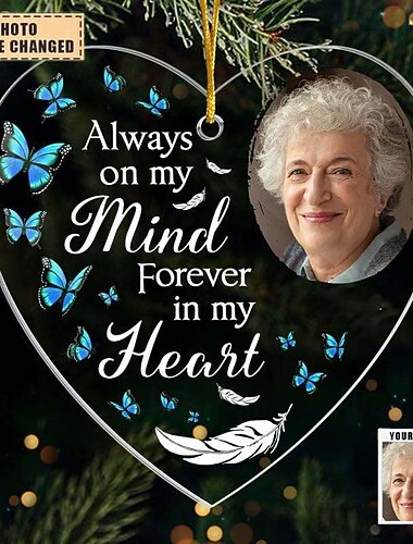 Personalisierte Foto Weihnachtsgedächtnis Ornament Individuelle Gedenkgeschenke 2D Acryl Geschenke Hängendes Pendant Weihnachtsdekoration für Verlust von Mama Papa Familie Freunde
