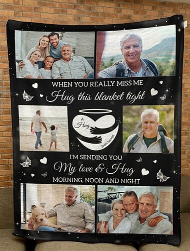 Aangepaste Herinneringsdeken Een Knuffel uit de Hemel Herinneringsgeschenk Gepersonaliseerde Foto Deken om gekoesterde momenten te vieren en te herinneren - Zacht en Gezellig Fleece - Innige