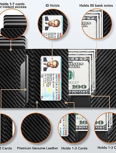 plånbok för män kreditkortshållare rfid blockerande pop up kortfodral slim 9-14 kort kapacitet id fönster