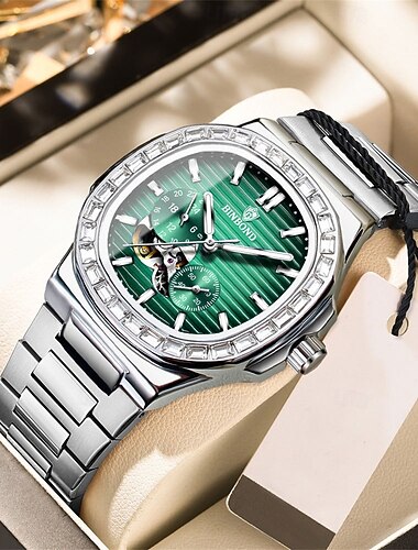 Relógio Mecânico Masculino BINBOND Criativo Moda Empresarial Relógio de Pulso Automático com Corda Manual Luminosa Calendário À Prova D'Água Relógio de Aço Couro
