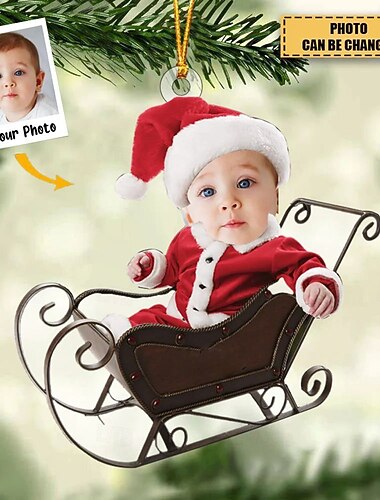 Ornements de Noël en Acrylique Photo Personnalisés 2D Visage de Bébé Ornements pour Arbre de Noël Cadeaux Décoration Pendentifs Suspendus