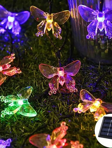 سلسلة أضواء فراشة تعمل بالطاقة الشمسية بطول 6.5 متر و30 مصباح ليد لتزيين الحديقة في الهواء الطلق وحفلات الزفاف والهالوين والكريسماس وديكور الفناء