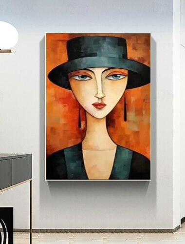 dipinto a mano arte contemporanea di ritratto di donna arte del viso dipinto a olio fatto a mano astratto moderno tela arrotolata (senza cornice)