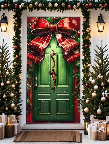 decorações de porta de natal capas de porta gravata borboleta de natal tapeçaria de porta cortina de porta decoração pano de fundo banner de porta para porta da frente casa de fazenda decoração de