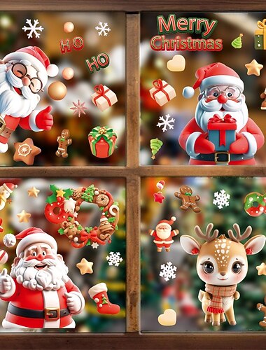 ملصقات نوافذ سانتا كلوز ورنة - ملصقات ثابتة ذاتية اللصق لتزيين الأبواب والنوافذ في عيد الميلاد، مثالية لإضفاء البهجة على العطلات