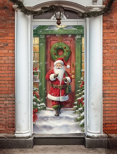 Weihnachtstürdekorationen, Türabdeckungen, Weihnachtsmann-Türteppich, Türvorhang, Dekorationshintergrund, Türbanner für drinnen und draußen, für die Haustür, Bauernhaus, Feiertagsparty-Dekoration