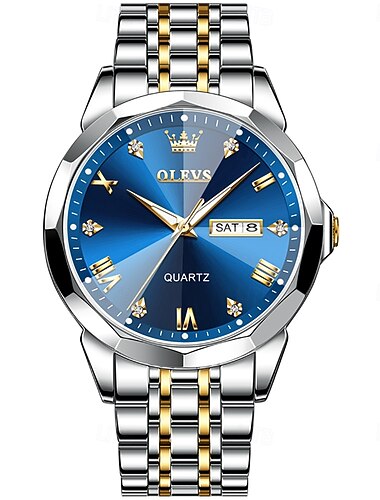 OLEVS Heren Kwarts Horloge Minimalistische Mode Zakelijk Polshorloge Luminous Kalender Datum Week Waterdicht Stalen Horloge