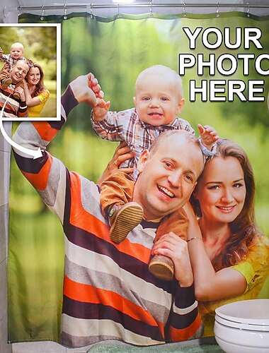 Personligt Fotoduschgardin med 12 Hængere Specialfremstillet Bryllupsgave til Par Badeloft Dekorativt Tøj Vandafvisende Vaskbart Upload Dit Billede Foto Billede til Badeværelse Hotel