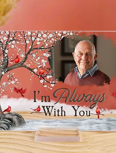 gepersonaliseerde acryl foto plaquette met voet, gepersonaliseerde gedenkgeschenken mis je fotolijsten plaquette ik ben altijd bij je fotolijst - herinnering aan moeder, vader, oma, opa 20*15cm