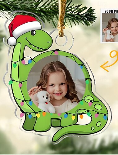 Personlige Foto Julenisser Akryl 2D Tilpasset Babys Ansigt Juletræ Ornamenter Xmas Dekoration Hængende Pendel Gaver Søde Dinosaur