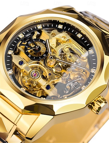 FORSINING Men Mechanical Watch Luxury Large Dial Outdoor Business Hollow Skeleton Automatic Self-winding Tourbillon Luminous Stainless Steel Strap Watch
