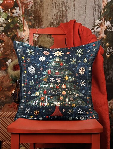 Weihnachtsdekorationen, dekorativer Kissenbezug, Quiltkunst, Rentierbaum, 1 Stück, weicher quadratischer Kissenbezug für Schlafzimmer, Wohnzimmer, Sofa, Couch, Stuhl