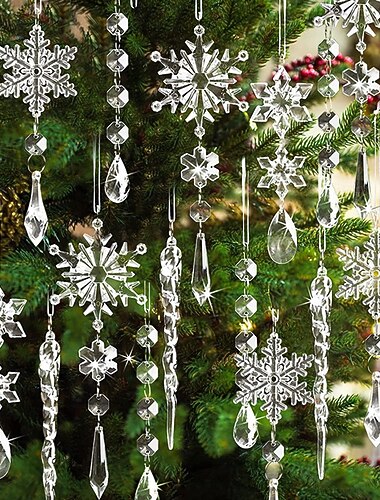18 pezzi di ornamenti trasparenti per albero di Natale, decorazioni natalizie trasparenti a forma di ghiacciolo e fiocco di neve in acrilico, decorazioni per appendere l'albero delle feste