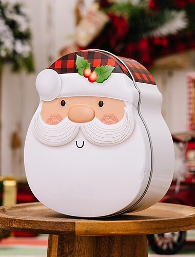 Christmas Tin Box, Gingerbread Man Cookie Box, Santa Claus Candy Holder, Xmas Decoration, Cartoon Snowman Metal Tin for Holiday Treats and Gifts