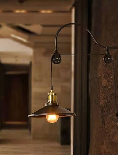 applique murale rétro vintage lampe murale plate lampe murale style industriel luminaire mural réglable en métal noir avec poulie design 110-240v