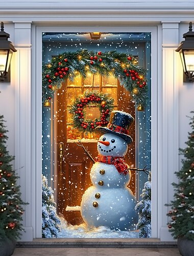 decorações de porta de natal capas de porta natal bonecos de neve caprichosos tapeçaria de porta cortina de porta decoração pano de fundo porta interna/externa banner para porta da frente casa de