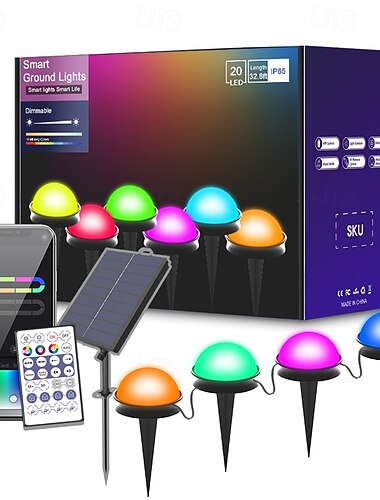 مصباح أرضي خارجي يعمل بالطاقة الشمسية، مقاوم للماء بدرجة IP68، 5050 حبات LED، سلسلة أضواء قوس قزح RGB للفناء والحديقة والمهرجان وحفلات الزفاف والديكور