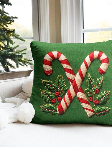 Weihnachtsdekorationen, dekorativer Kissenbezug, 1 Stück, Zuckerstange, weicher, quadratischer Kissenbezug für Schlafzimmer, Wohnzimmer, Sofa, Couch, Stuhl