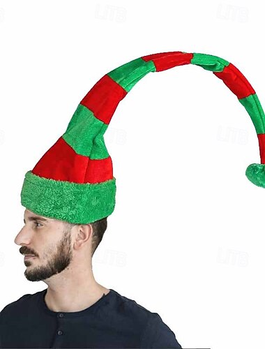 cappello lungo da elfo di natale, berretto da elfo festoso e cappello da clown per l'atmosfera della festa, cappello con decorazione natalizia per feste allegre