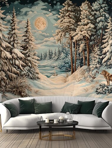 tapisserie suspendue renne des neiges art mural grande tapisserie décor mural photographie toile de fond couverture rideau maison chambre salon décoration