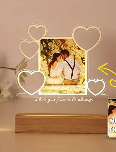személyre szabott éjszakai világítás képkeret szív alakú esküvői led éjszakai lámpa - egyedi fényképes akril usb lámpa romantikus házassági évfordulós születésnapi ajándék pároknak és barátoknak