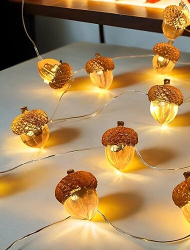 Thanksgiving-Lichterkette mit Eichel, batteriebetriebene Lichterkette, Herbst-Lichterkette als Dekoration für Zuhause, Herbstgirlande, Schlafzimmer, Weihnachtsbaum, Halloween-Party-Dekor