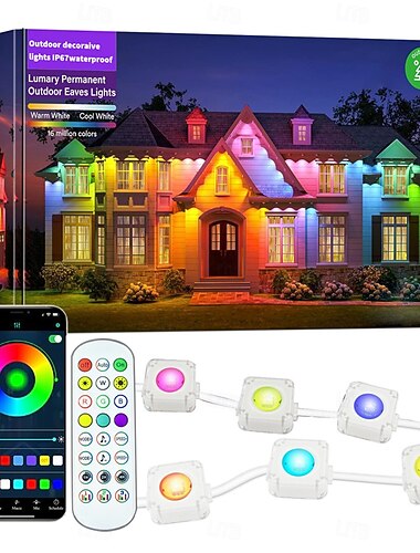 Striscia di luci LED downlight Eternity luci permanenti all'aperto con App  telecomando 2.4G luci delle grondaie smart RGBIC IP67 impermeabile per Natale/Halloween 30LEDs 50ft estensibile